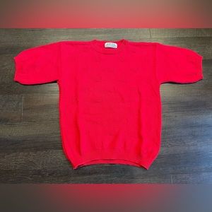 Vintage 80s‎ Short Sleeve Knit Sweater Red Dots Cottagecore Size Medium